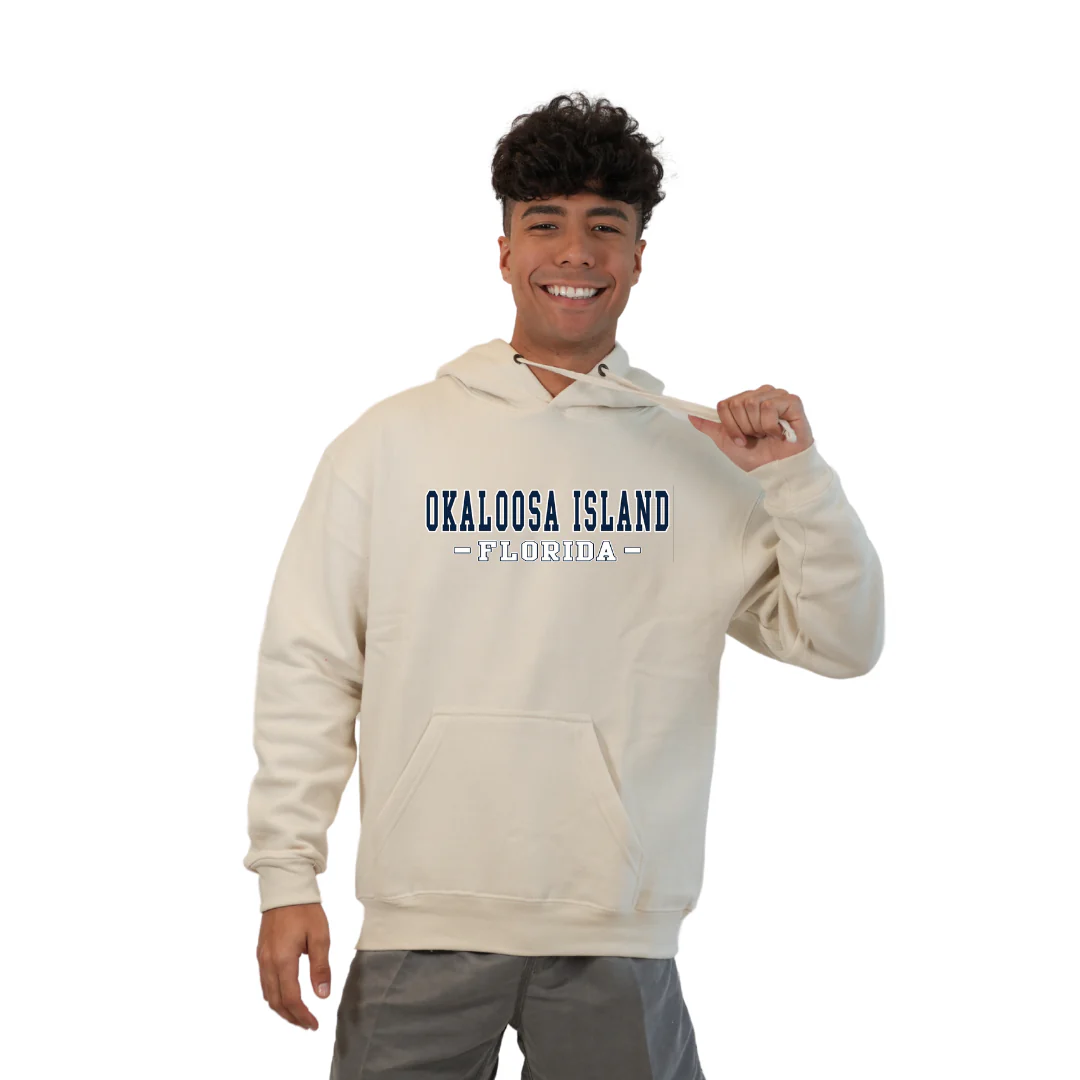 Okaloosa Island Hoodie Men  with Navy City Name Front Design Style 252 - Image 3