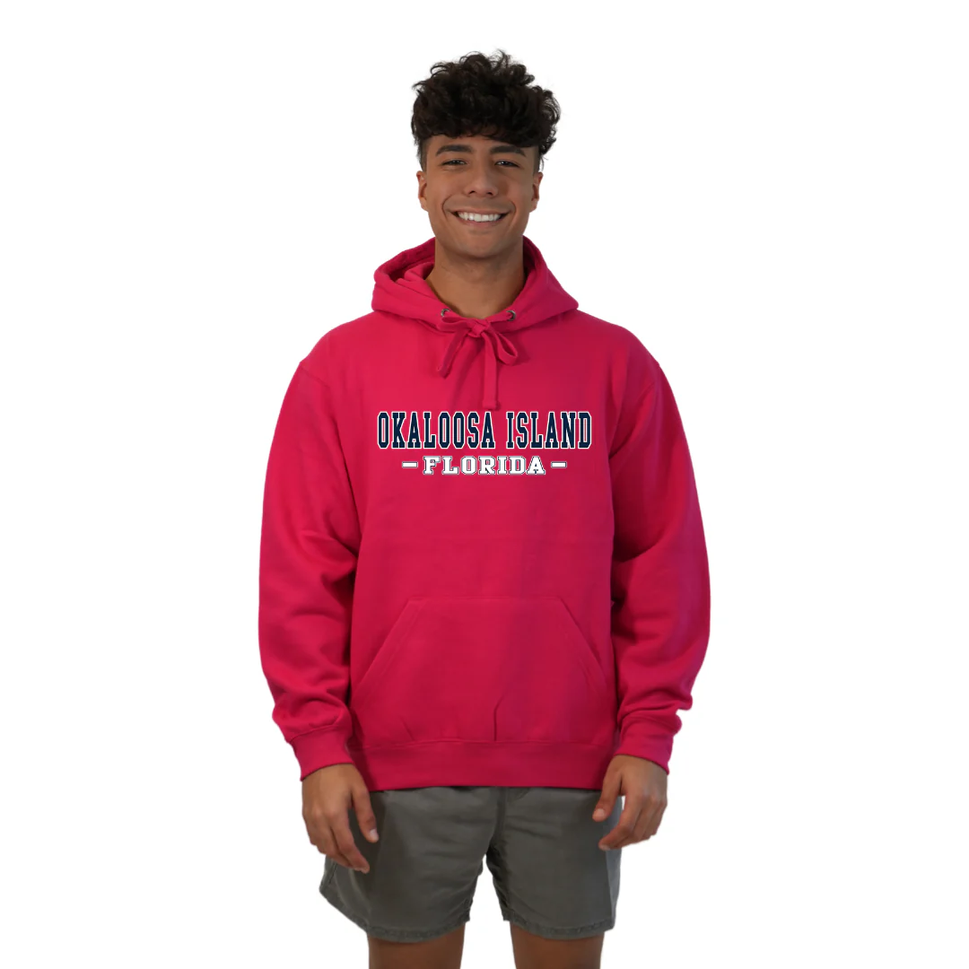 Okaloosa Island Hoodie Men  with Navy City Name Front Design Style 252 - Image 4