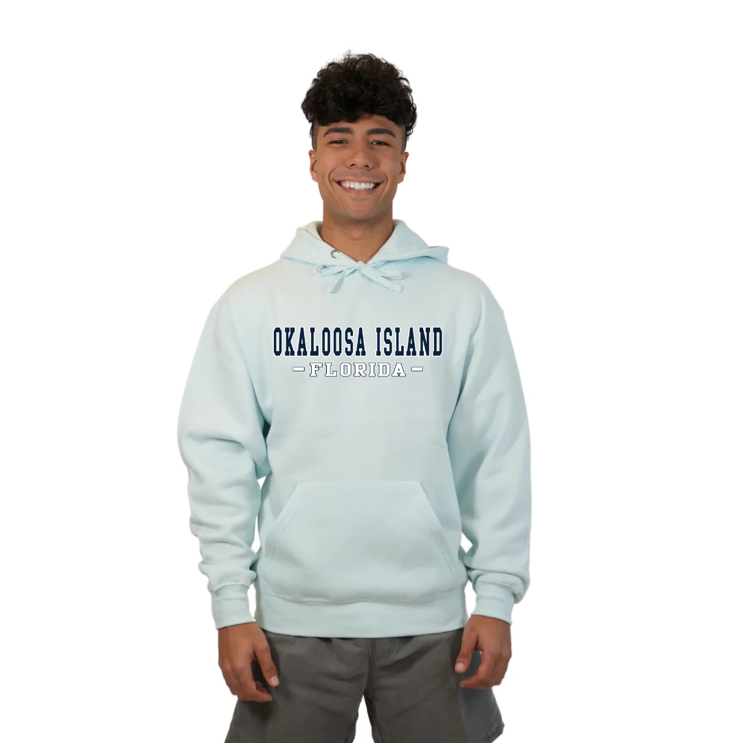 Okaloosa Island Hoodie Men  with Navy City Name Front Design Style 252 - Image 6