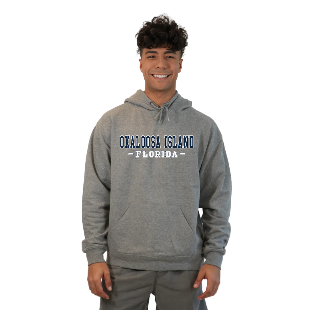 Okaloosa Island Hoodie Men  with Navy City Name Front Design Style 252 - Image 7