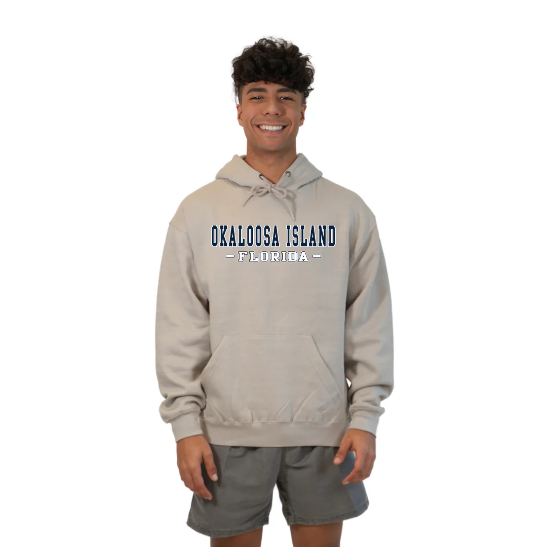 Okaloosa Island Hoodie Men  with Navy City Name Front Design Style 252 - Image 8