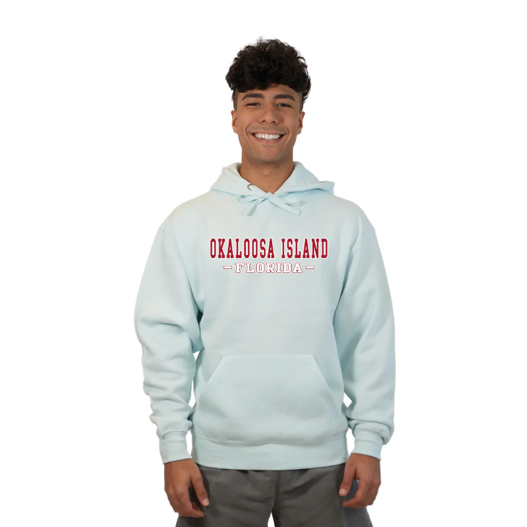 Okaloosa Island Hoodie Men with Red City Name Design Style 252 - Image 2