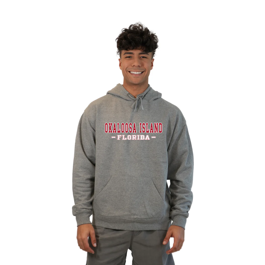 Okaloosa Island Hoodie Men with Red City Name Design Style 252 - Image 3