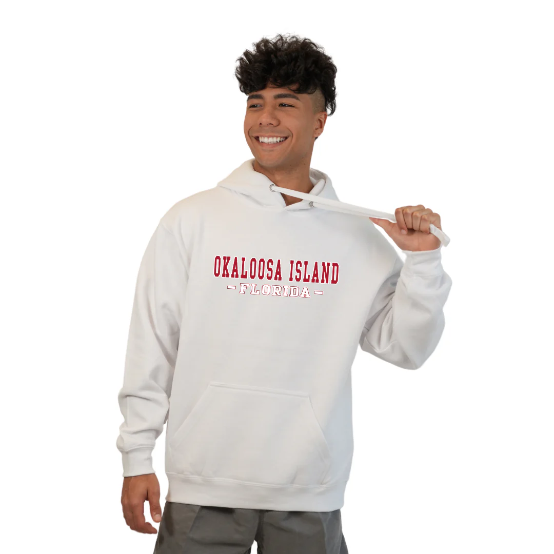 Okaloosa Island Hoodie Men with Red City Name Design Style 252 - Image 4