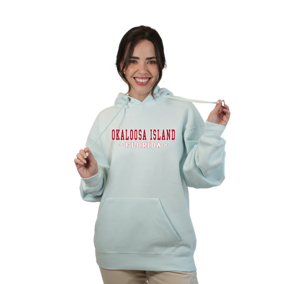 Okaloosa Island Hoodie Women with Red City Name Design Style 252 - Image 2