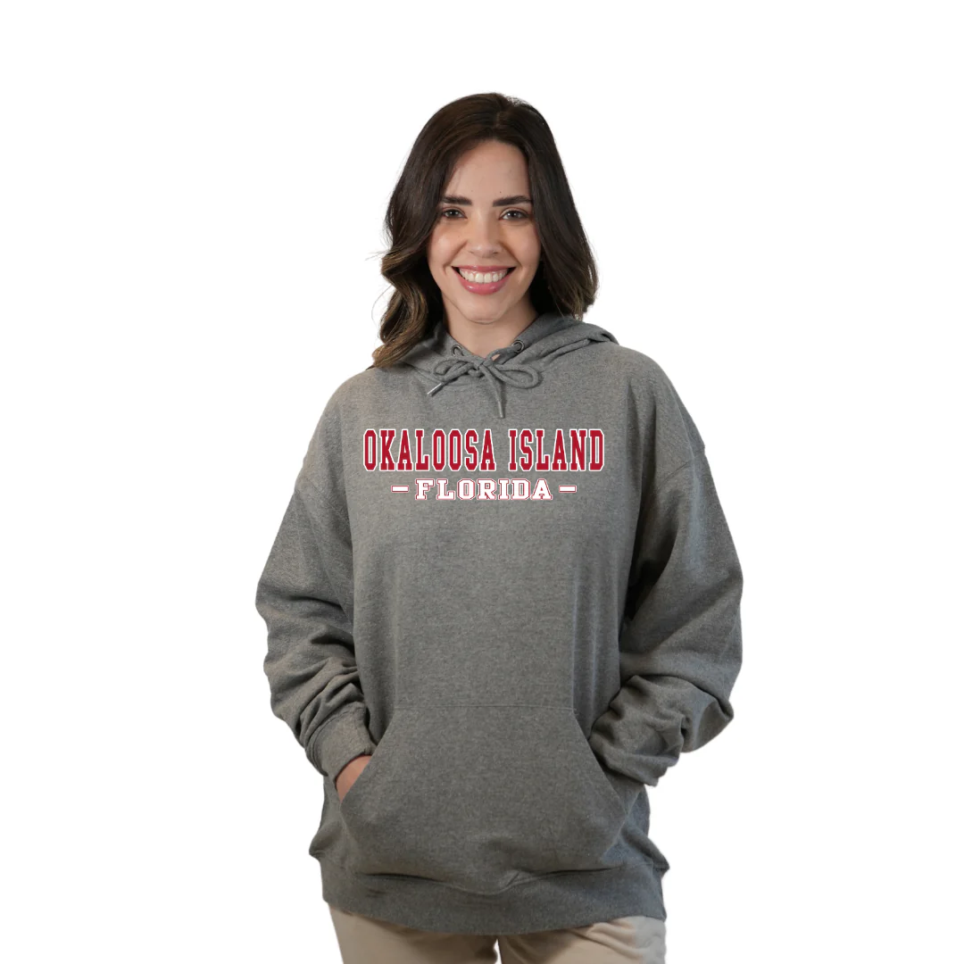 Okaloosa Island Hoodie Women with Red City Name Design Style 252 - Image 3