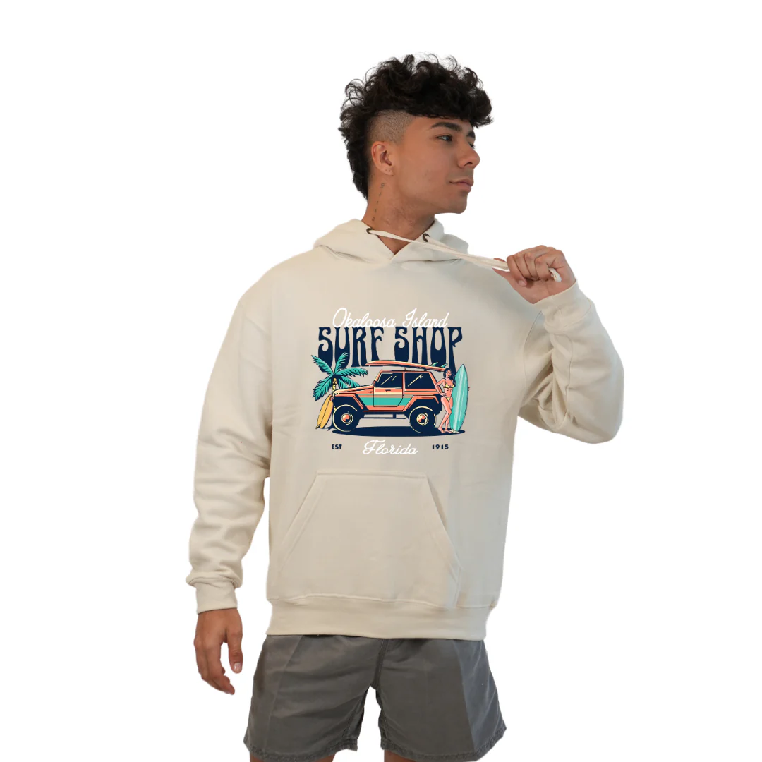 Okaloosa Island Hoodie Men  with Surf Shop Front Design Style 252 - Image 10