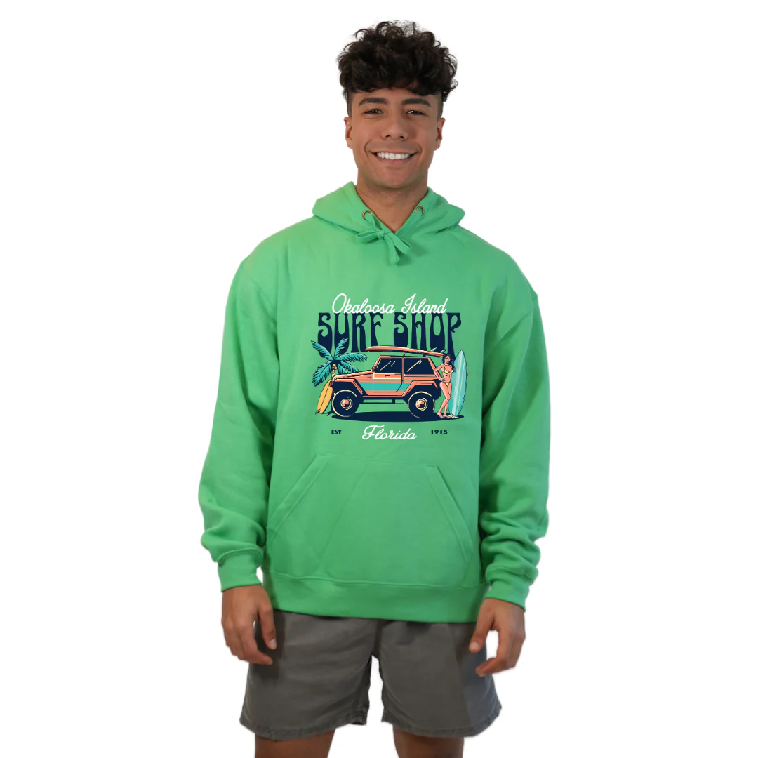 Okaloosa Island Hoodie Men  with Surf Shop Front Design Style 252 - Image 2