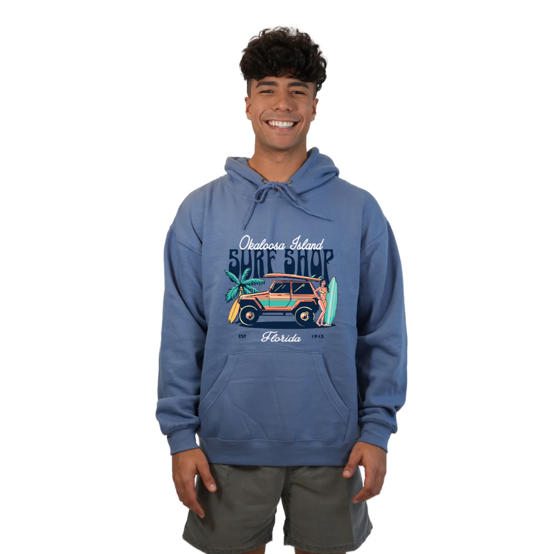 Okaloosa Island Hoodie Men  with Surf Shop Front Design Style 252 - Image 3