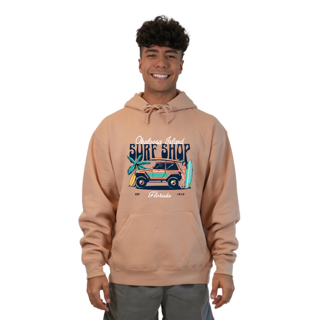 Okaloosa Island Hoodie Men  with Surf Shop Front Design Style 252 - Image 4