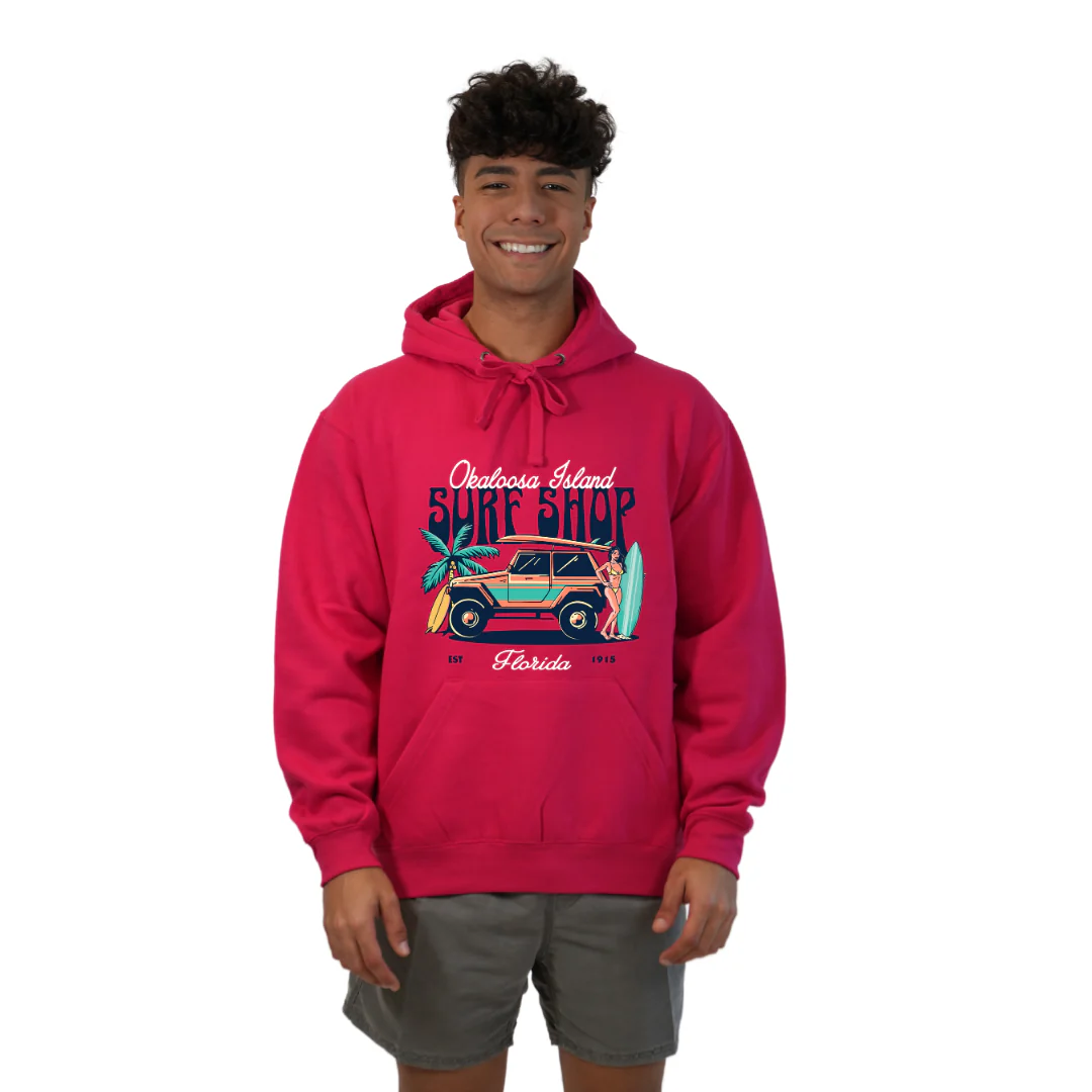 Okaloosa Island Hoodie Men  with Surf Shop Front Design Style 252 - Image 5