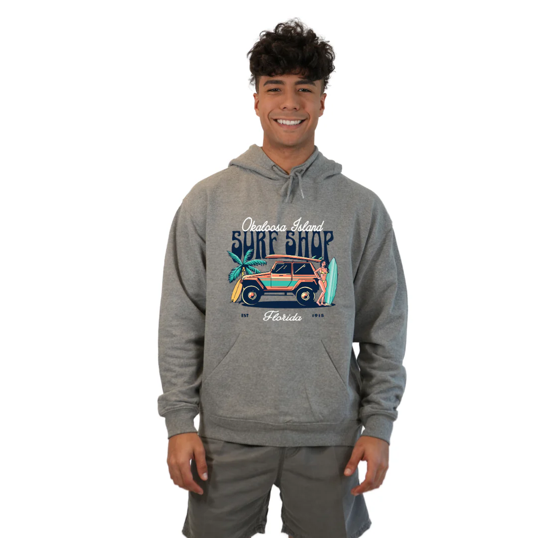 Okaloosa Island Hoodie Men  with Surf Shop Front Design Style 252 - Image 7