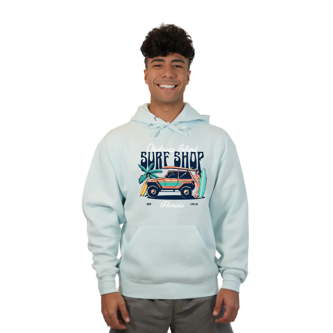 Okaloosa Island Hoodie Men  with Surf Shop Front Design Style 252 - Image 8