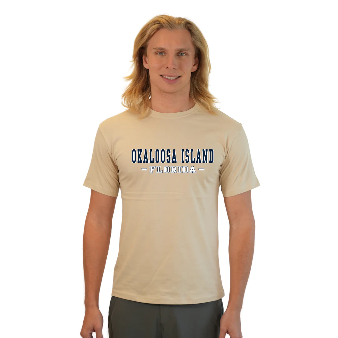 Okaloosa Island T-Shirt  Combed Cotton Men  with Navy City Name Front Design Style CC1000 - Image 3