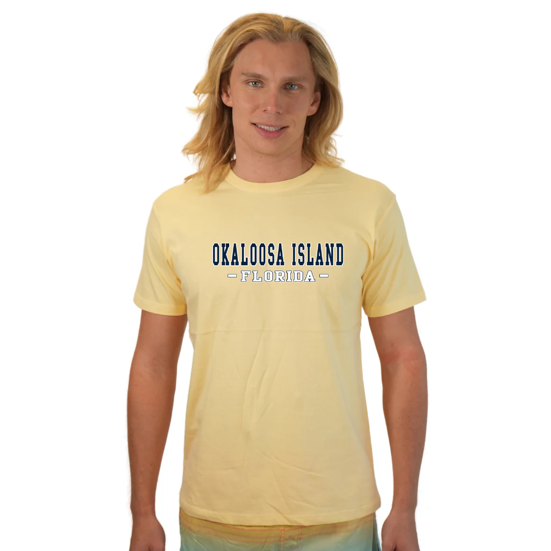 Okaloosa Island T-Shirt  Combed Cotton Men  with Navy City Name Front Design Style CC1000 - Image 4
