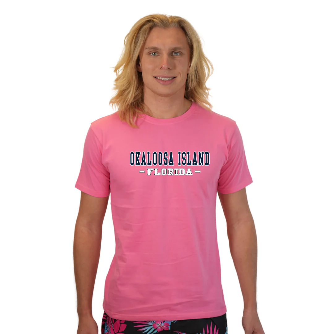 Okaloosa Island T-Shirt  Combed Cotton Men  with Navy City Name Front Design Style CC1000 - Image 5