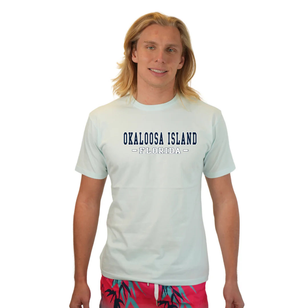 Okaloosa Island T-Shirt  Combed Cotton Men  with Navy City Name Front Design Style CC1000 - Image 7