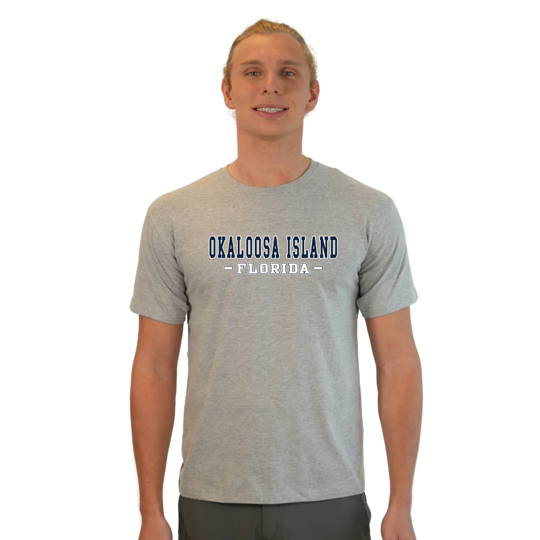 Okaloosa Island T-Shirt  Combed Cotton Men  with Navy City Name Front Design Style CC1000 - Image 8