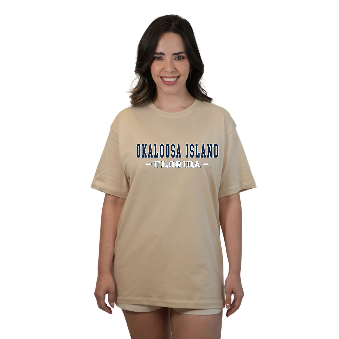 Okaloosa Island T-Shirt  Combed Cotton Women  with Navy City Name Front Design Style CC1000 - Image 3