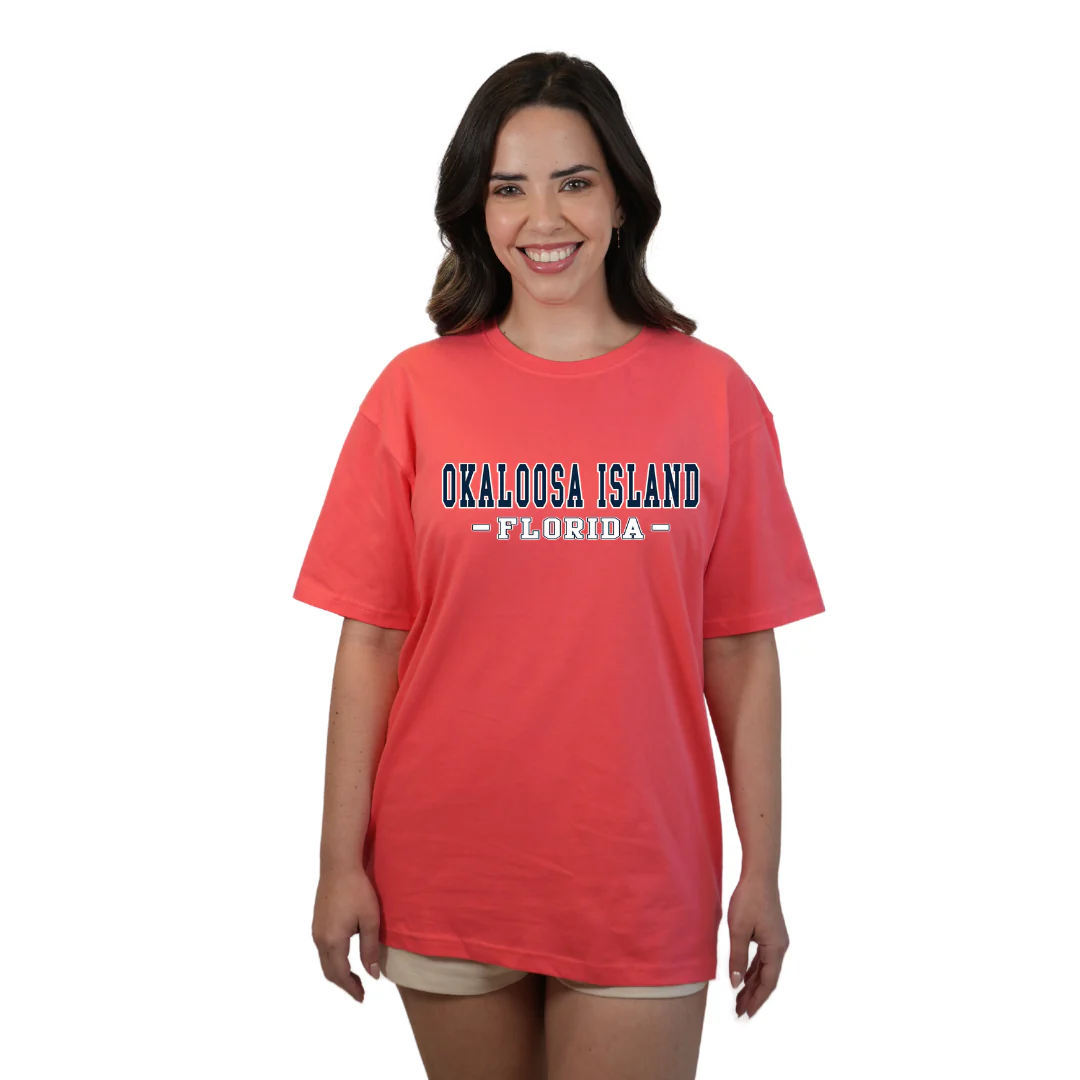 Okaloosa Island T-Shirt  Combed Cotton Women  with Navy City Name Front Design Style CC1000 - Image 6