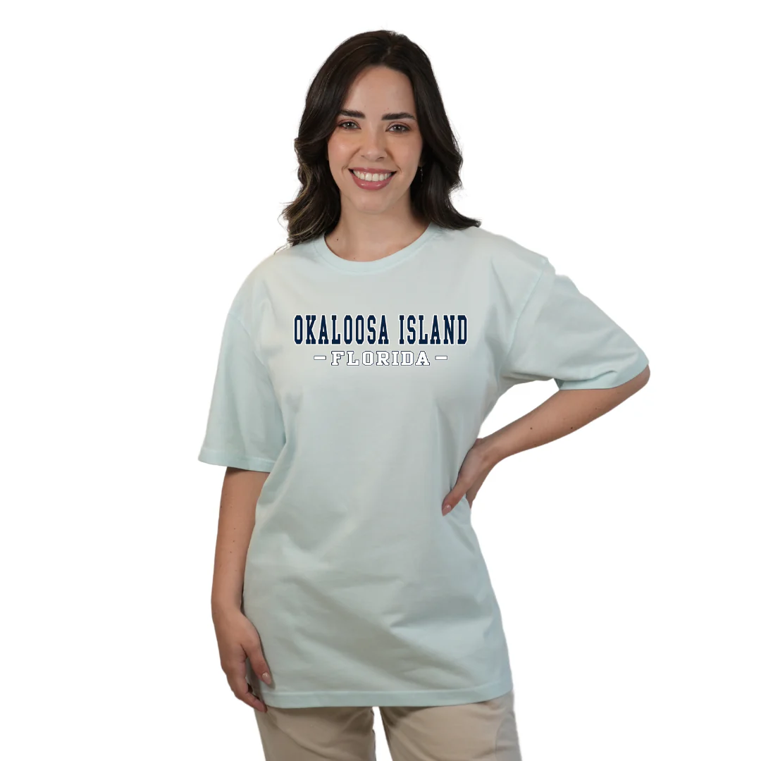 Okaloosa Island T-Shirt  Combed Cotton Women  with Navy City Name Front Design Style CC1000 - Image 7