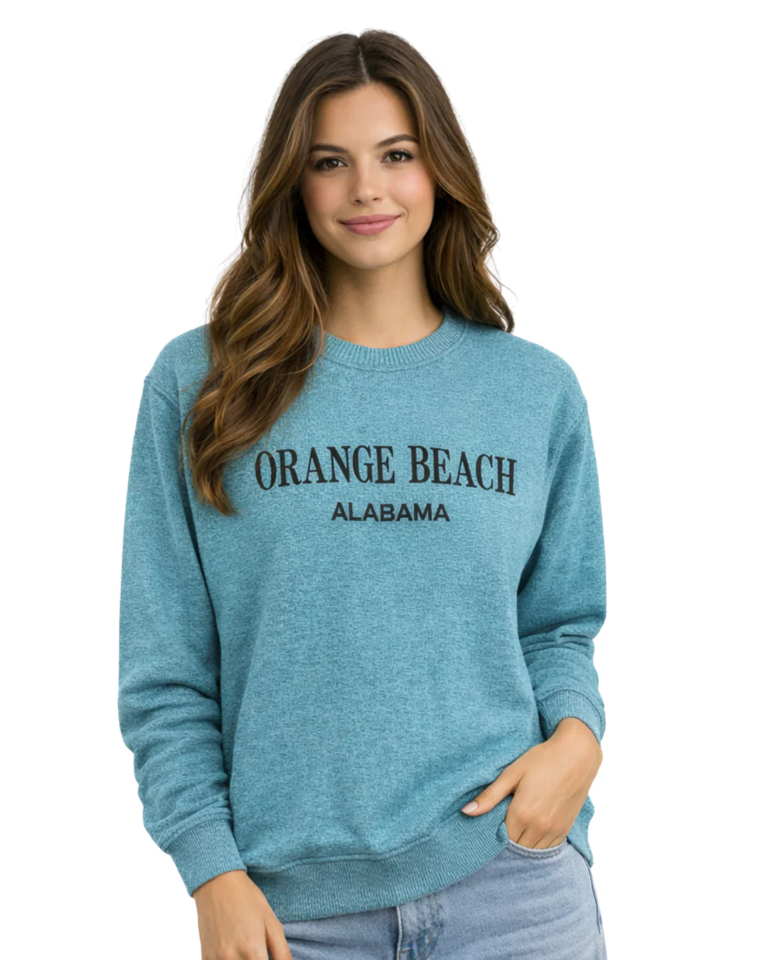 Orange Beach, AL Women Nantucket Crewneck Embroidered City Name Appliqué (Style AP267AI) - Image 2