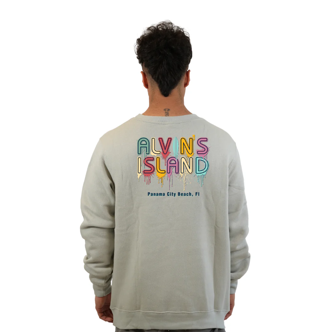 Panama City Florida Fleece Crewneck Sweatshirt Men with a Alvin's Island Drip Panting Design Style 067 - Image 2