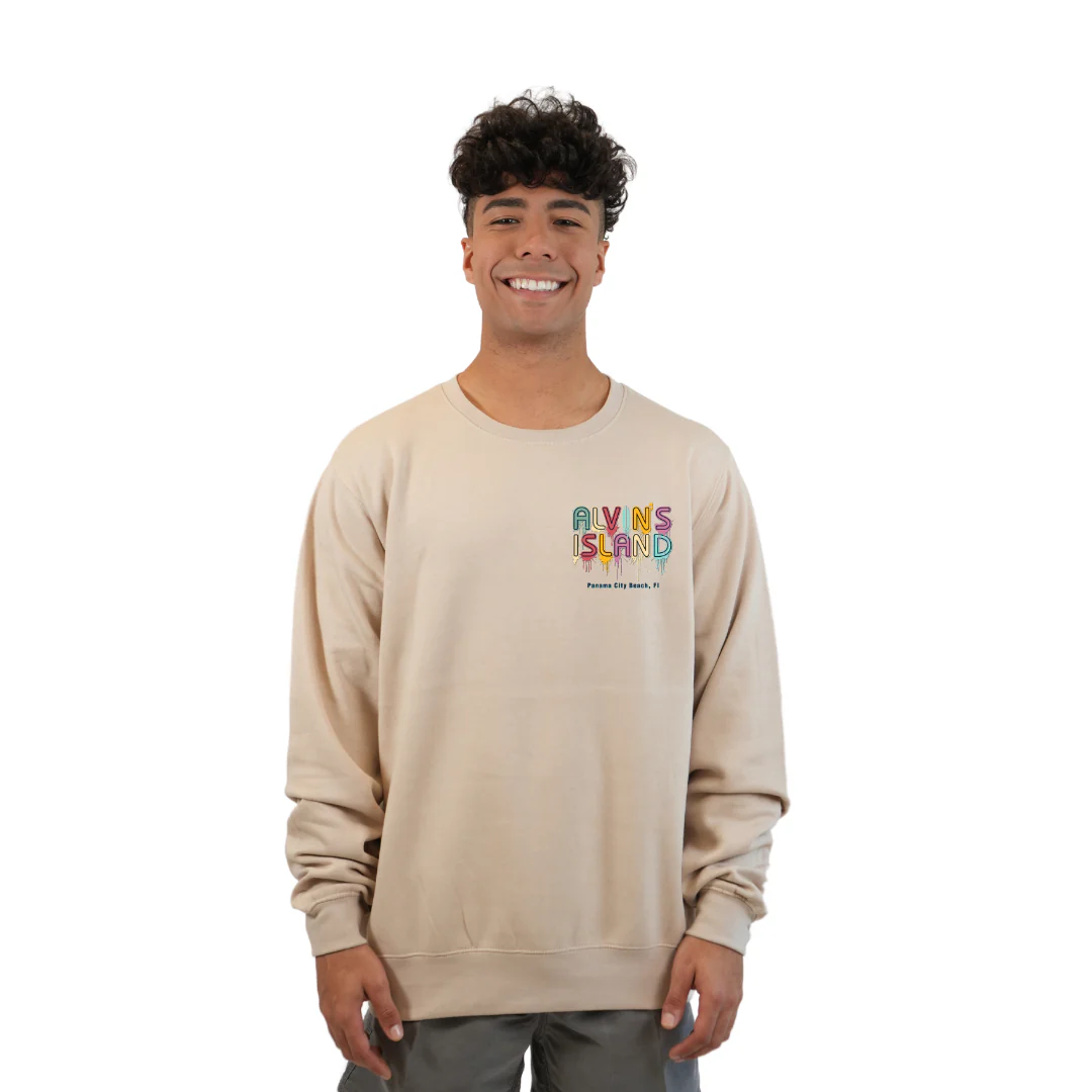 Panama City Florida Fleece Crewneck Sweatshirt Men with a Alvin's Island Drip Panting Design Style 067 - Image 5