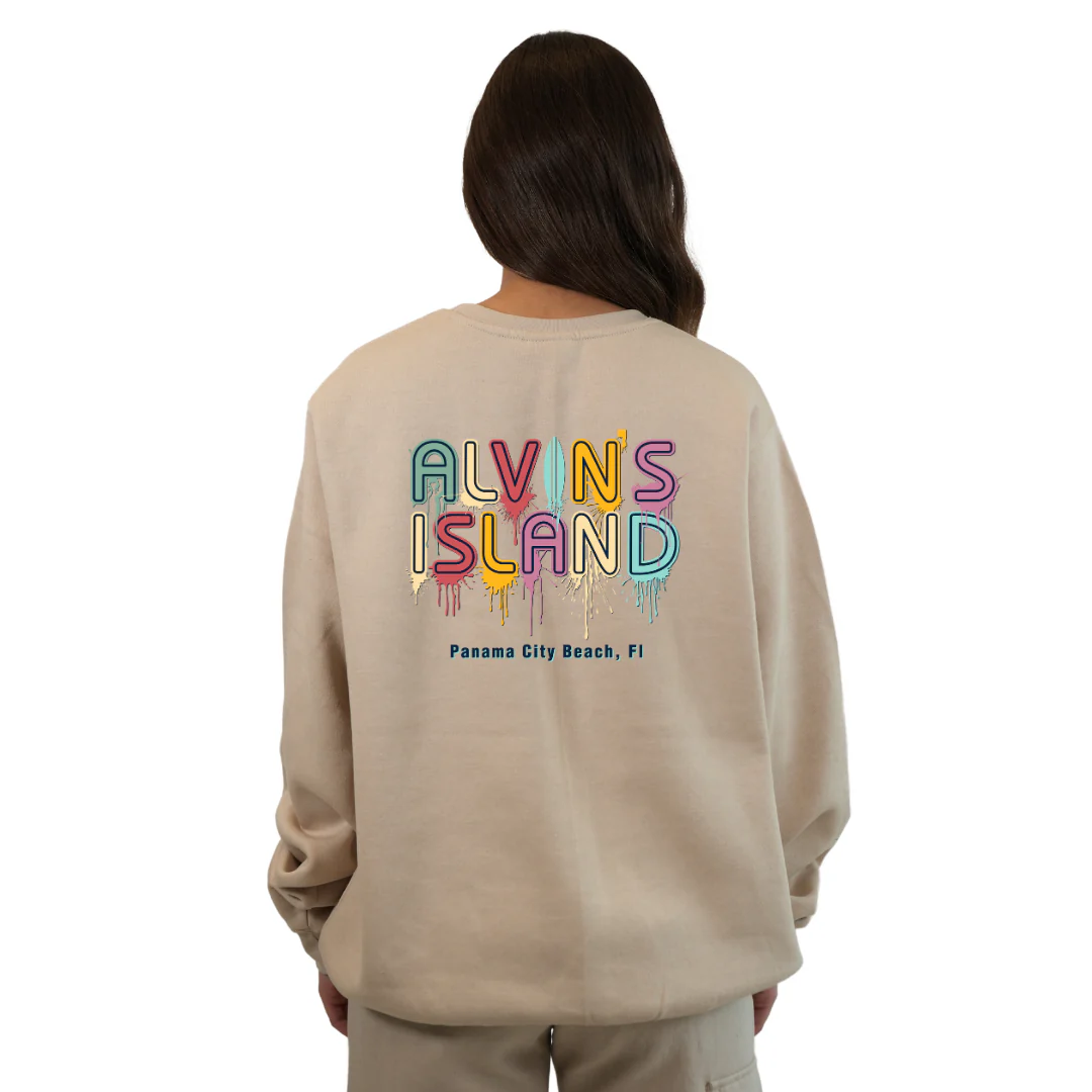 Panama City Florida Fleece Crewneck Sweatshirt Women with a Alvin's Island Drip Panting Design Style 067 - Image 4