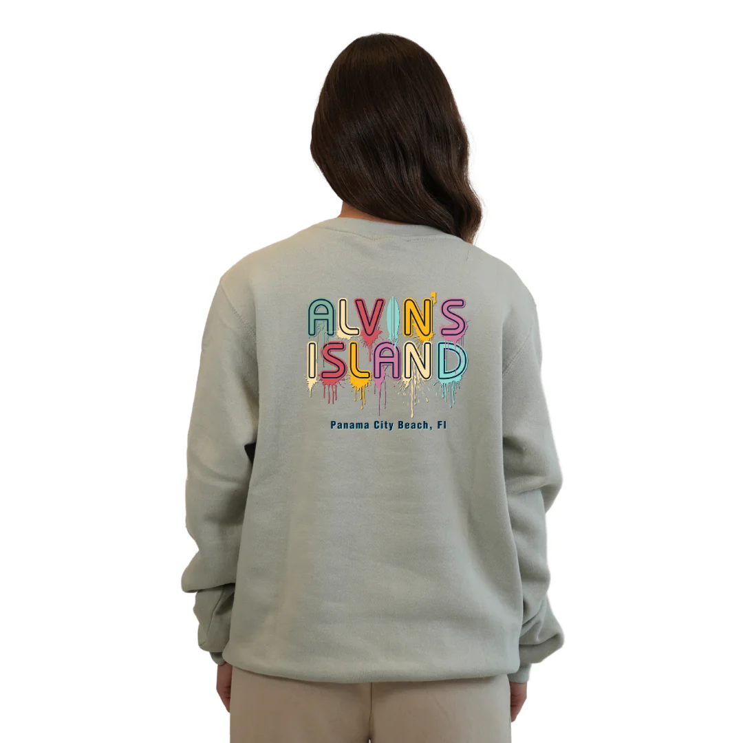 Panama City Florida Fleece Crewneck Sweatshirt Women with a Alvin's Island Drip Panting Design Style 067 - Image 6