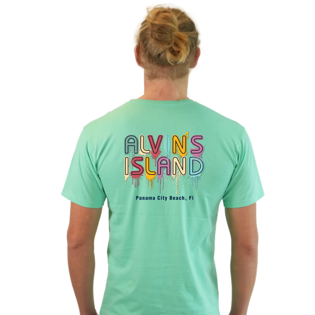 Panama City Beach Combed Cotton Men T-Shirt with a Alvin's island  Drip  Painting Design Style CC1000 - Image 10