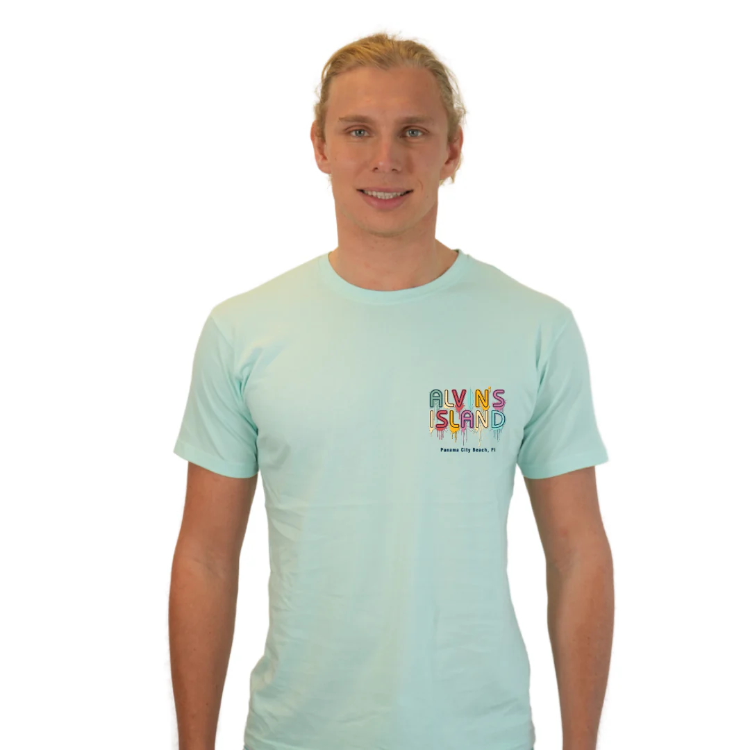 Panama City Beach Combed Cotton Men T-Shirt with a Alvin's island  Drip  Painting Design Style CC1000 - Image 11