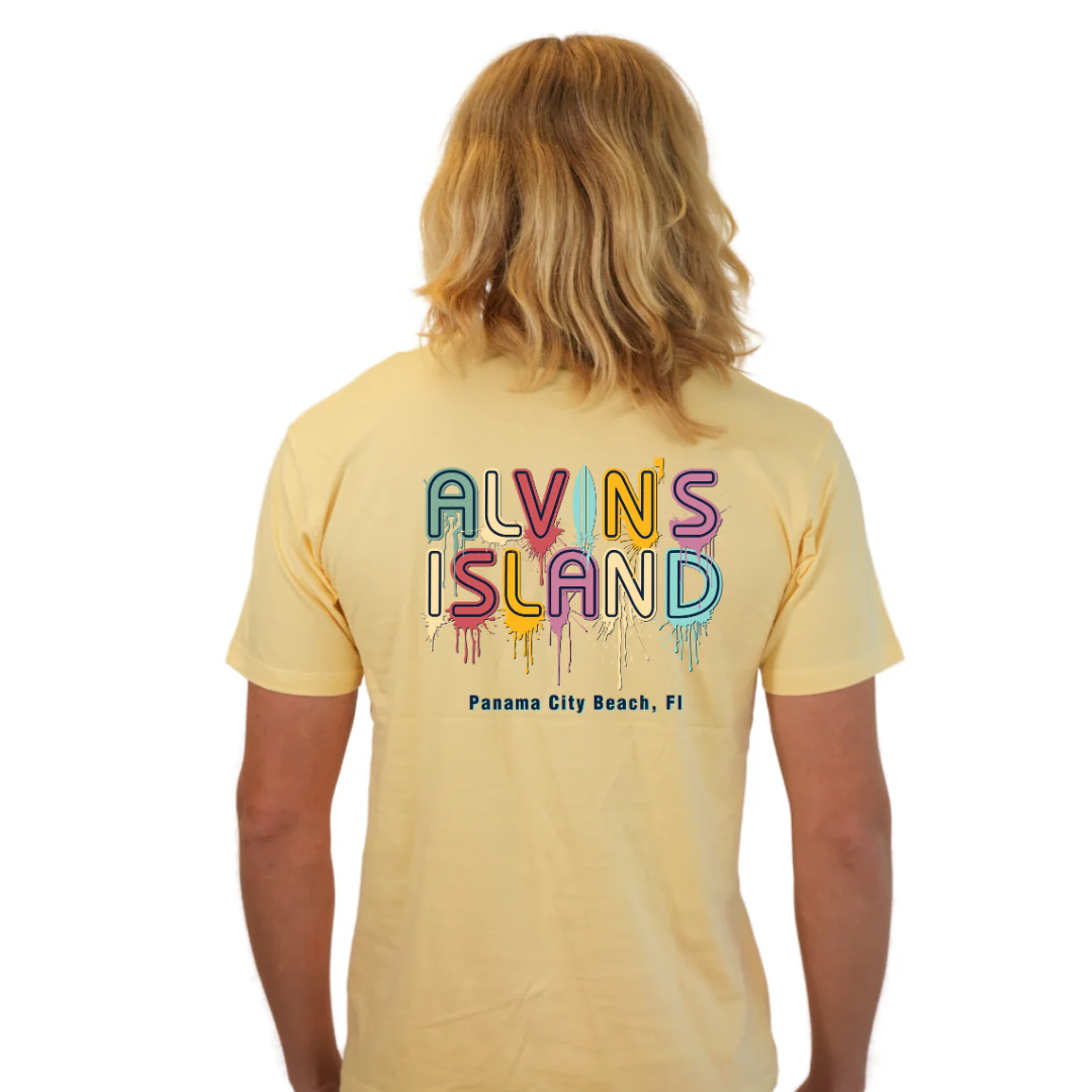 Panama City Beach Combed Cotton Men T-Shirt with a Alvin's island  Drip  Painting Design Style CC1000 - Image 2