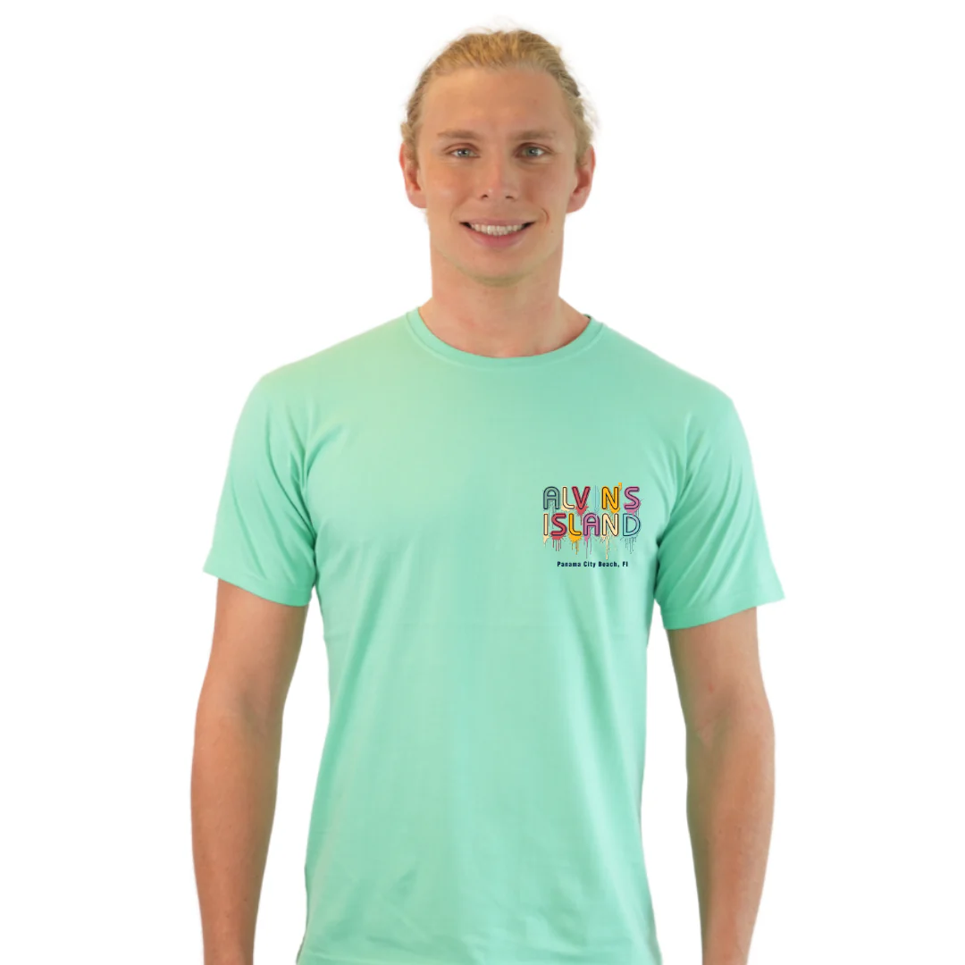 Panama City Beach Combed Cotton Men T-Shirt with a Alvin's island  Drip  Painting Design Style CC1000 - Image 9