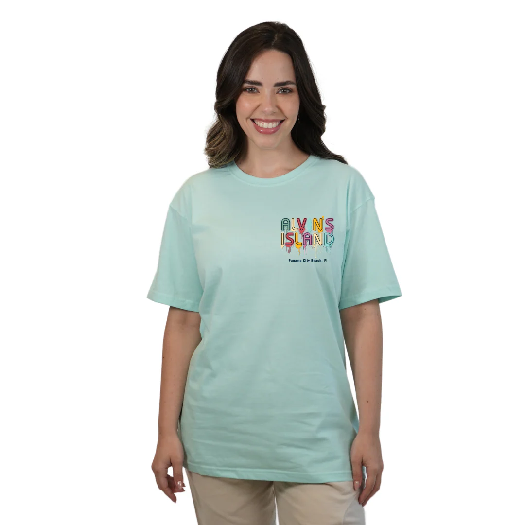 Panama City Beach Combed Cotton Women T-Shirt with a Alvin's island  Drip  Painting Design Style CC1000 - Image 11