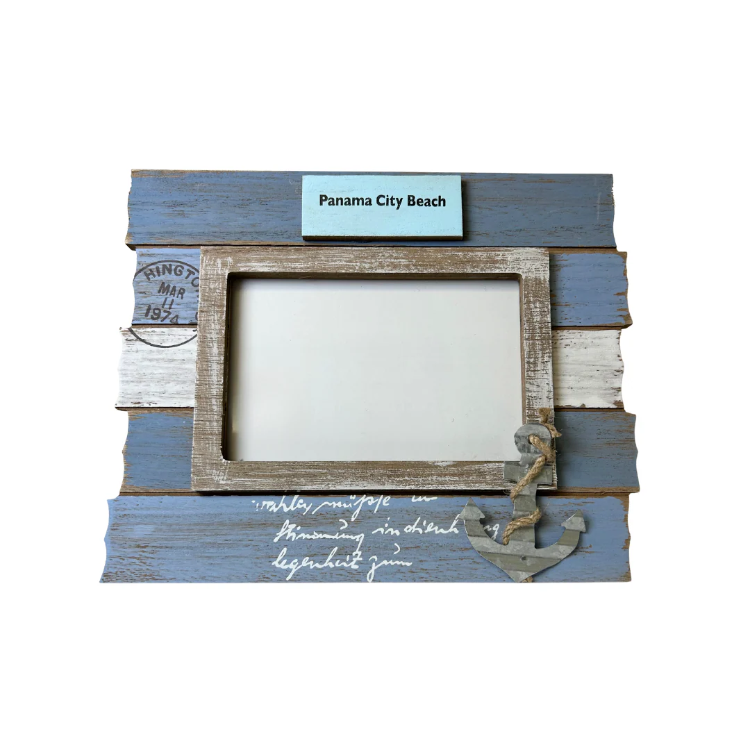 Panama City Beach Frame Wood W/ Anchor Color Beige / Blue 4"*6"