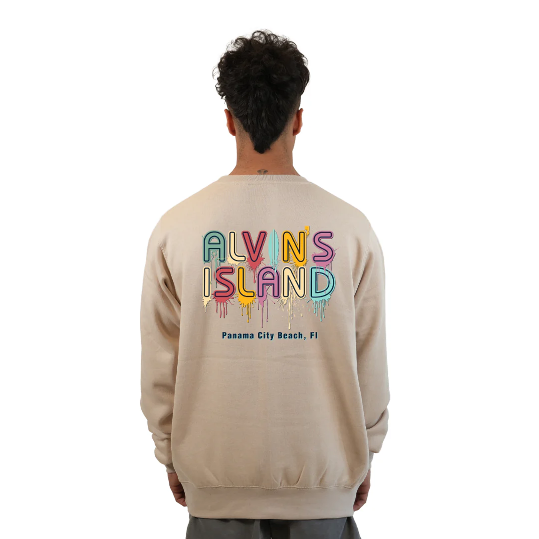 Panama City Fleece Crewneck Sweatshirt Men with a Alvin's island Drip Painting Design Style 067 - Image 2