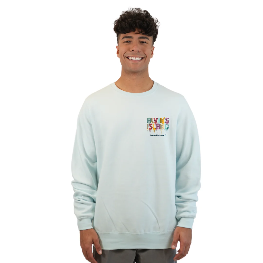 Panama City Fleece Crewneck Sweatshirt Men with a Alvin's island Drip Painting Design Style 067 - Image 3