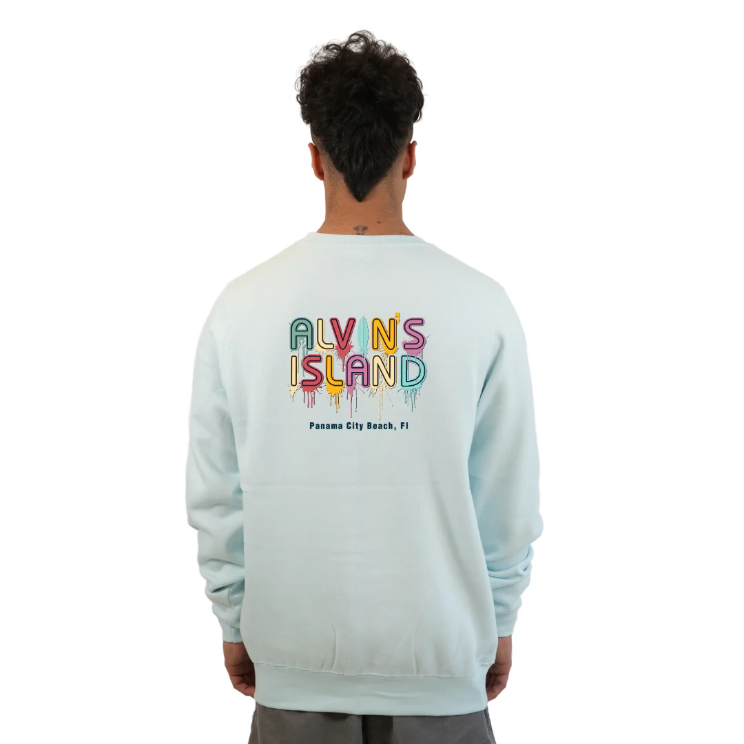 Panama City Fleece Crewneck Sweatshirt Men with a Alvin's island Drip Painting Design Style 067 - Image 4