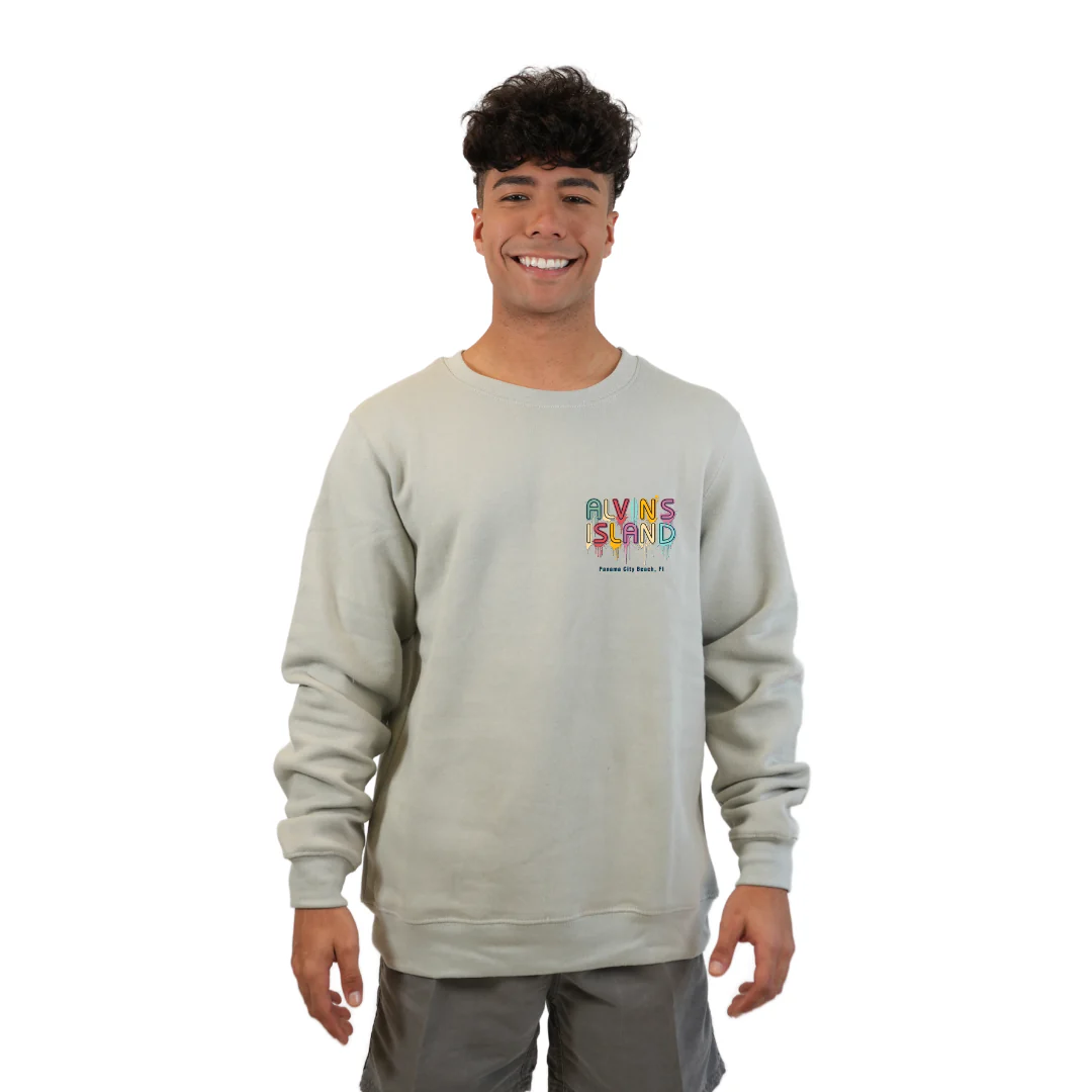 Panama City Fleece Crewneck Sweatshirt Men with a Alvin's island Drip Painting Design Style 067 - Image 5