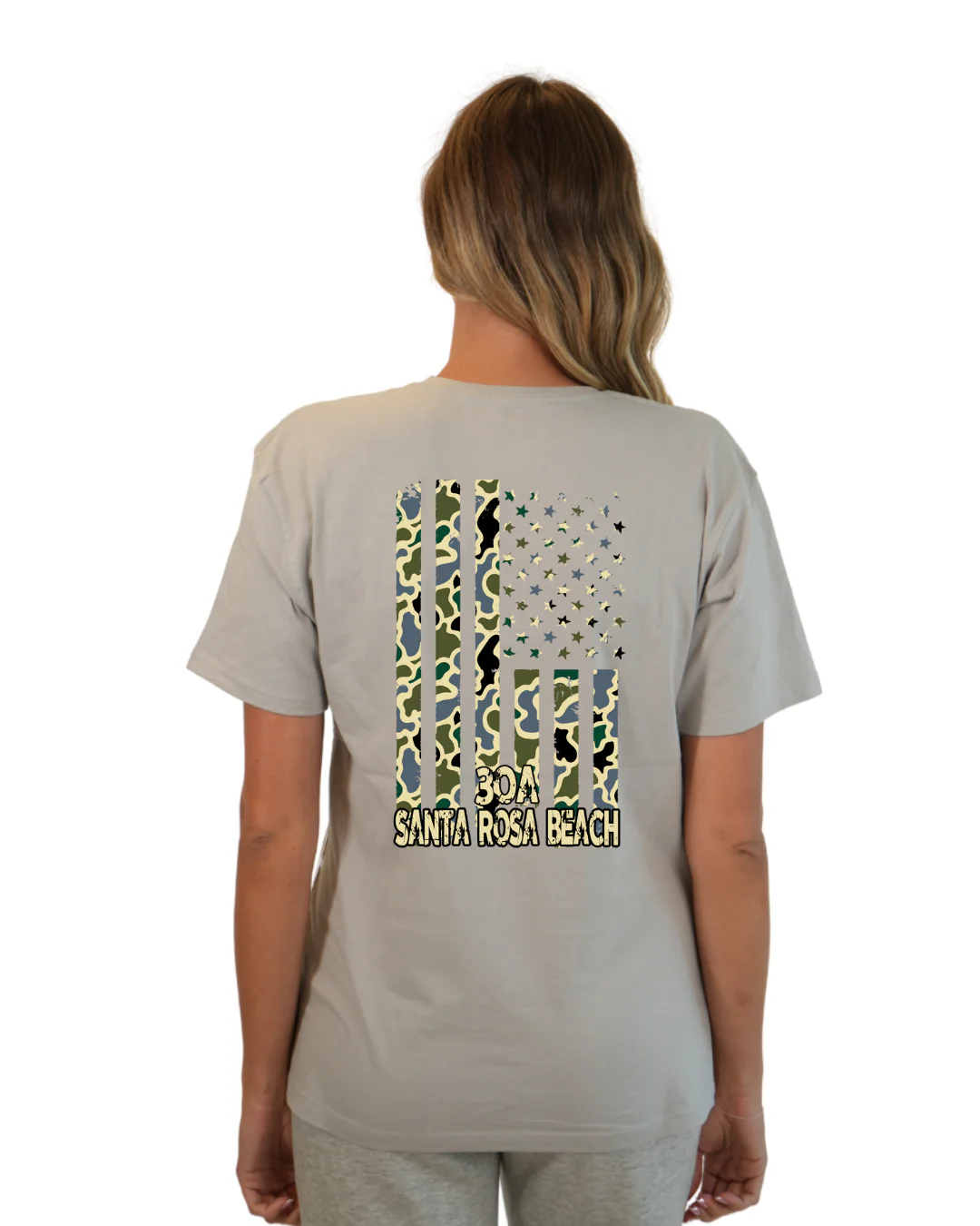 Santa Rosa Beach American Women Flag T-Shirt – Camouflage Edition - Image 10