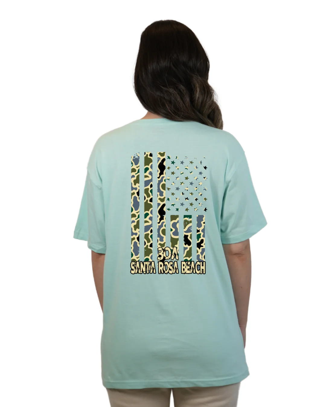 Santa Rosa Beach American Women Flag T-Shirt – Camouflage Edition - Image 11