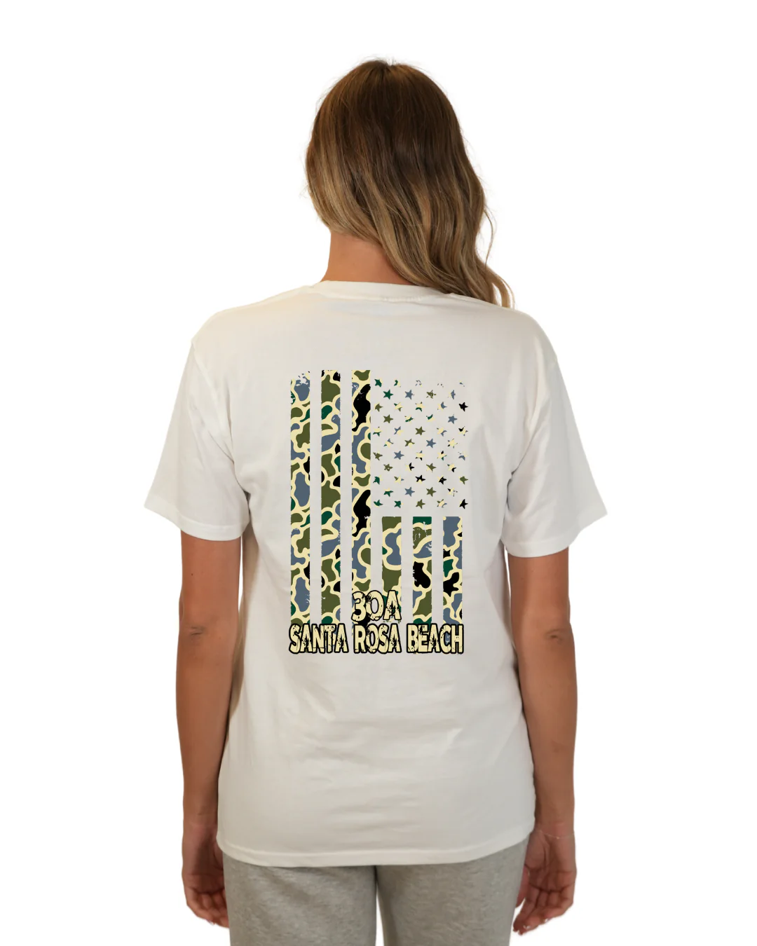 Santa Rosa Beach American Women Flag T-Shirt – Camouflage Edition - Image 12