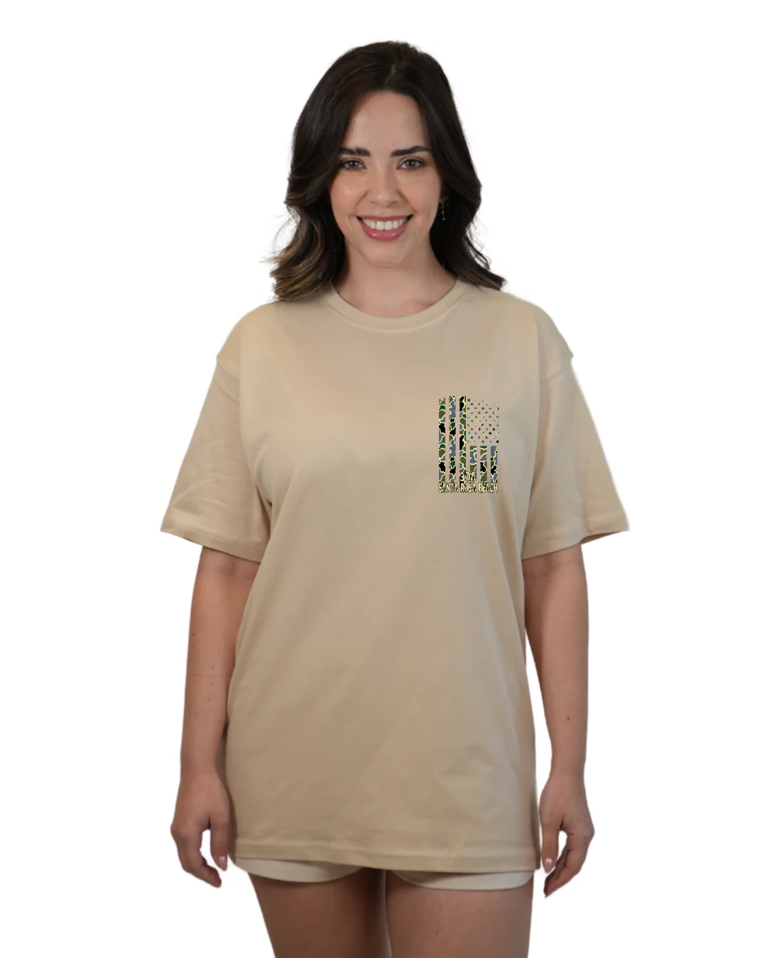 Santa Rosa Beach American Women Flag T-Shirt – Camouflage Edition - Image 6