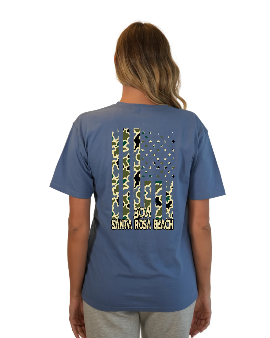 Santa Rosa Beach American Women Flag T-Shirt – Camouflage Edition - Image 9