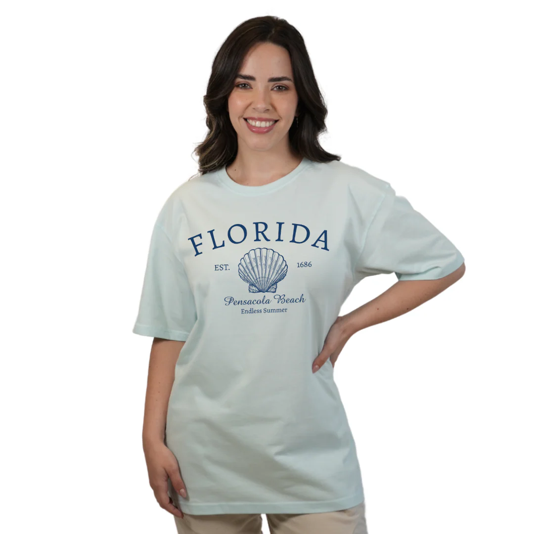 Pensacola Beach Combed Cotton Women T-Shirt with a Front Florida Shell Endless SummerDesign Style CC1000 - Image 3