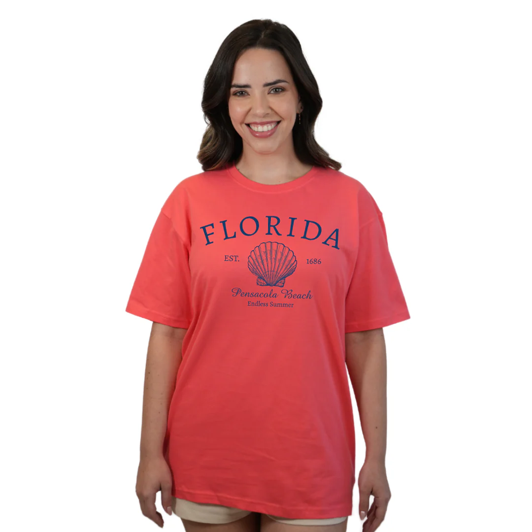 Pensacola Beach Combed Cotton Women T-Shirt with a Front Florida Shell Endless SummerDesign Style CC1000 - Image 7