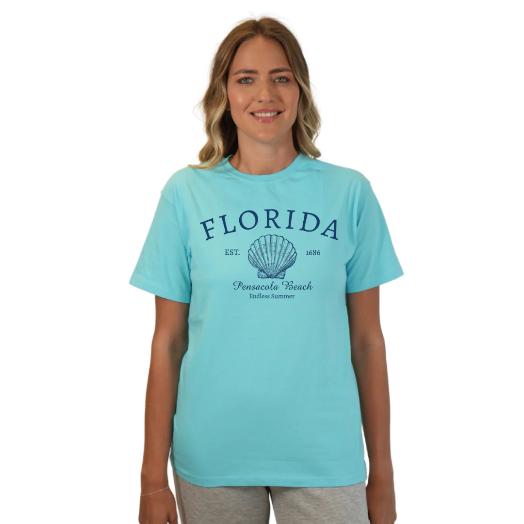 Pensacola Beach Combed Cotton Women T-Shirt with a Front Florida Shell Endless SummerDesign Style CC1000 - Image 9