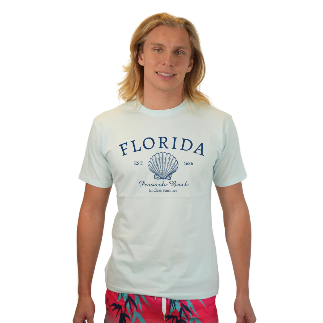 Pensacola Beach Combed Cotton Men T-Shirt with a Front Florida Shell Endless SummerDesign Style CC1000 - Image 3