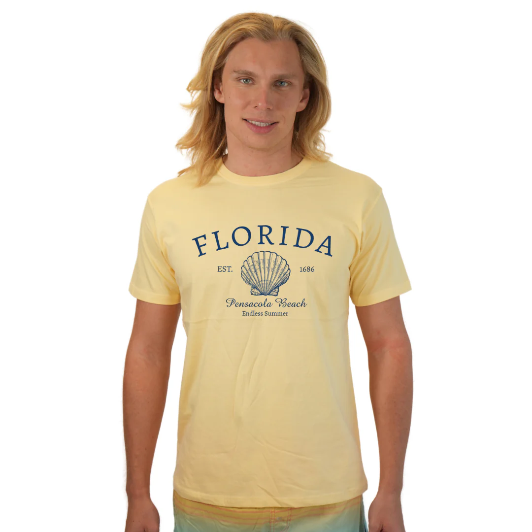 Pensacola Beach Combed Cotton Men T-Shirt with a Front Florida Shell Endless SummerDesign Style CC1000 - Image 4